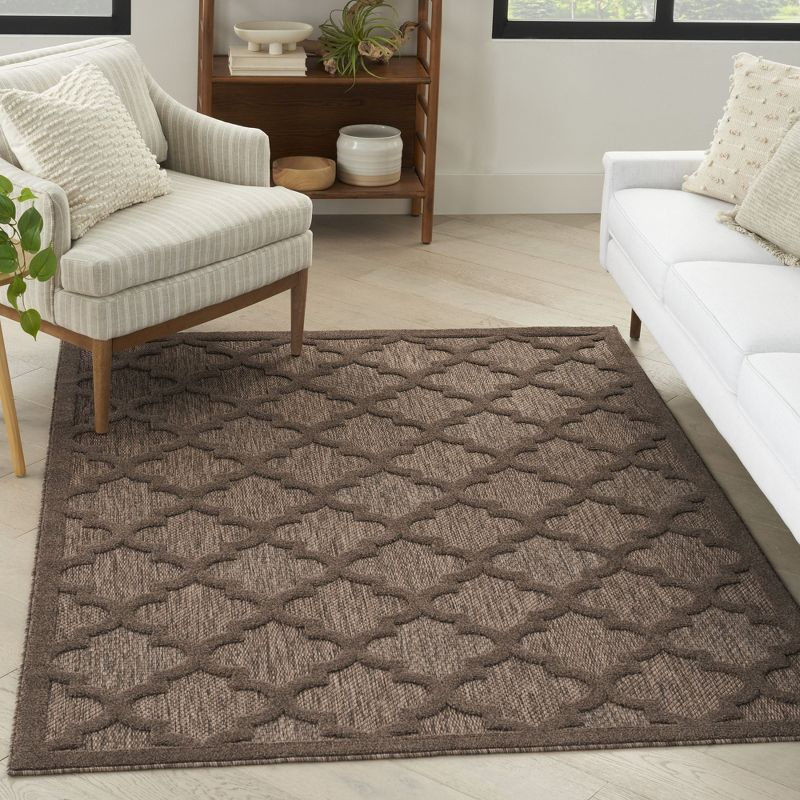 Nourison Easy Care Trellis Flatweave Indoor Outdoor Area Rug 6' x 9' Brown