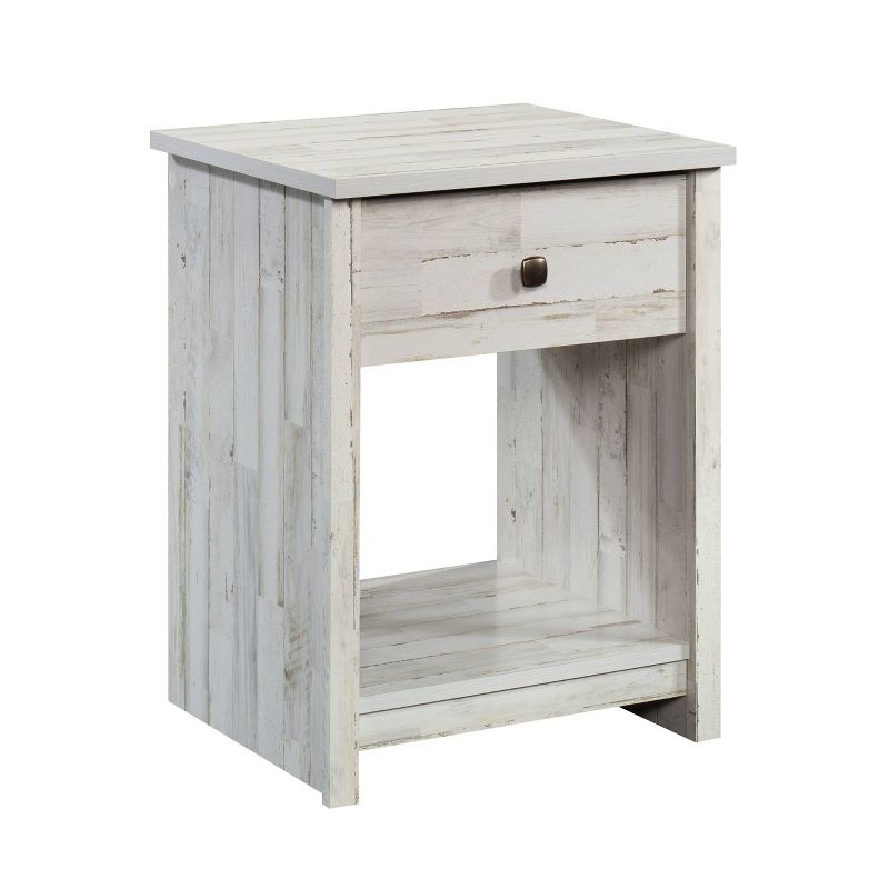 River Ranch Nightstand with Drawer White Plank - Sauder: Farmhouse Style Bedside Table with Open Shelf