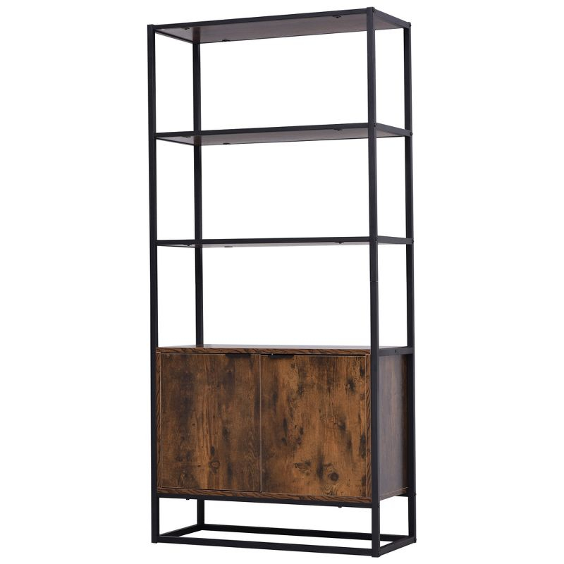HOMCOM Shelves for Storage, Cabinet Bookcase with 3 Open Shelf, Tall Organizer Multifunctional Rack for Living Room, Brown