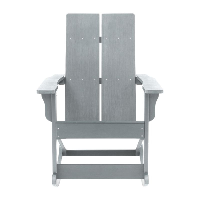 Flash Furniture Finn Modern All-Weather 2-Slat Poly Resin Wood Rocking Adirondack Chair with Rust Resistant Stainless Steel Hardware in Gray