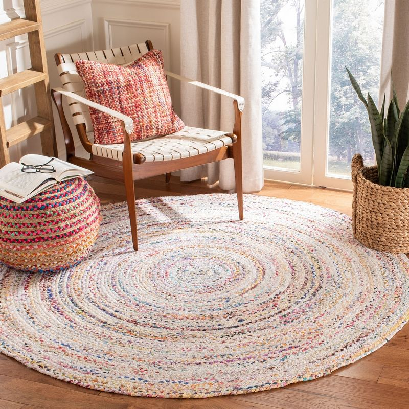 Braided BRD210 Hand Woven Accent Rug - Ivory/Multi - 3' Round - Safavieh.