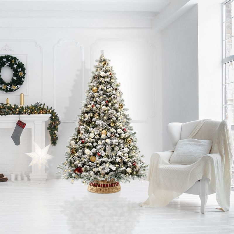 Casafield 24-Inch Water Hyacinth Christmas Tree Collar, Woven Farmhouse Tree Base Cover with Cord Cut Out, Natural