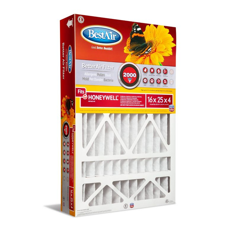 BestAir 3pk Honeywell 16X25X4 Replacement Air Furnace Filter Merv 11: Electrostatic, Captures Dust & Pollen, MERV 11