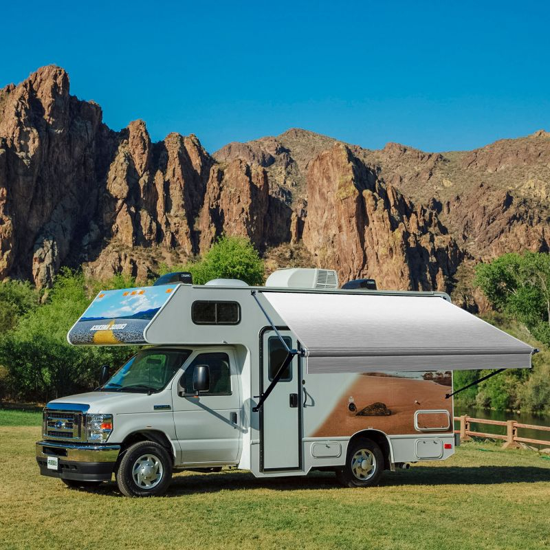 ALEKO Retractable RV Awning 16 X 8 ft Camping Waterproof Vinyl Canopy Gray
