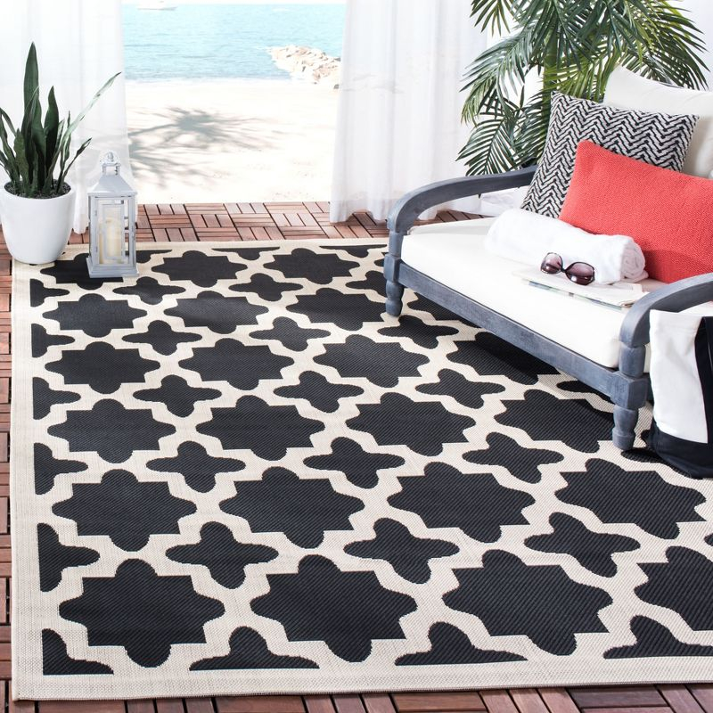 Courtyard CY6913 Power Loomed Indoor and Outdoor Area Rug - Black/Beige - 8'x11' - Safavieh