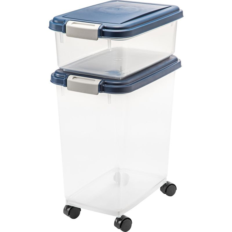 IRIS USA 30 lbs & 11 lbs Combo Airtight Dog Food Storage Container, Stackable Treat Box, Casters, Keep Fresh, Easy Mobility, Navy