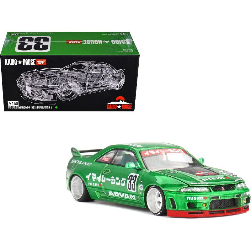 Nissan Skyline GT-R (R33) RHD #33 "Imai Racing V1" Green Metallic "Kaido House" Special 1/64 Diecast Model Car by Mini GT