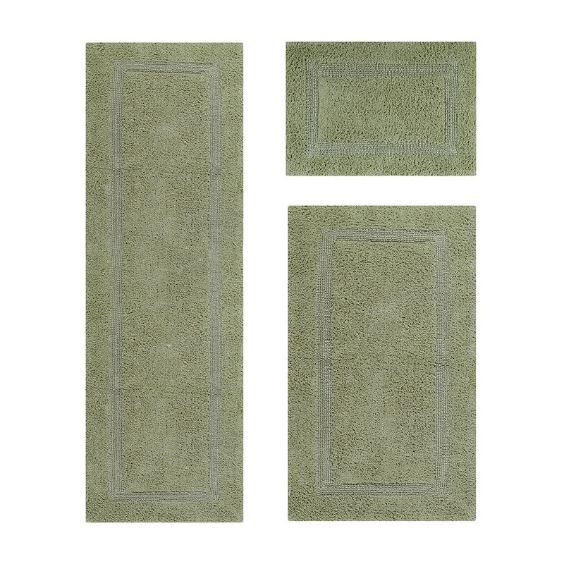 Better Trends Lux 100% Cotton Tufted Solid Reversible Bath Rug Set 3 PC (17" x 24" | 24" x 40" | 20" x 60") - Sage