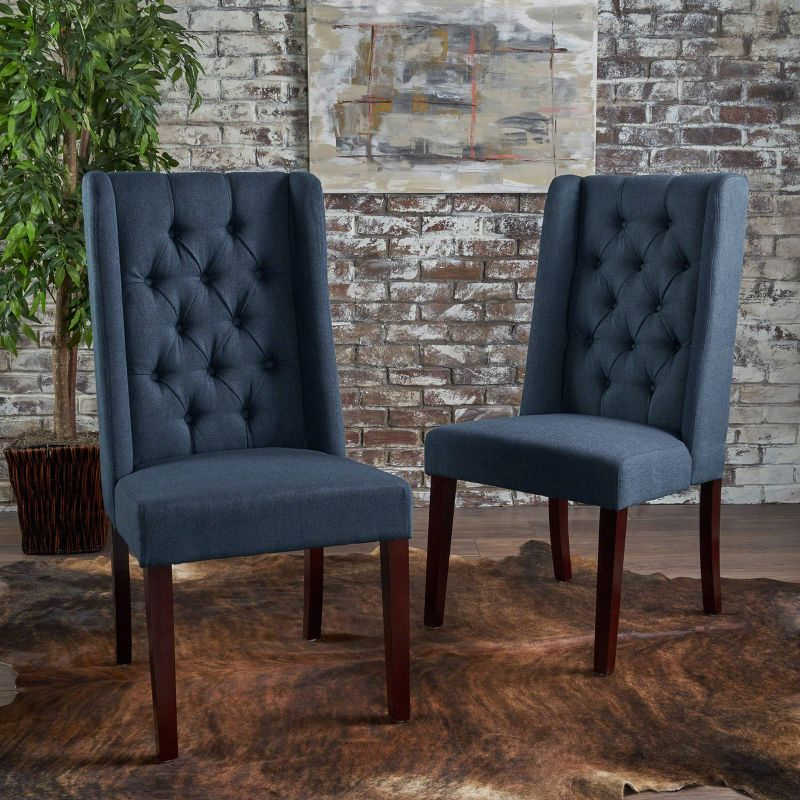 Christopher Knight Home Set of 2 Blythe Tufted Dining Chairs Navy Blue: Polyester Upholstery, Hardwood Frame