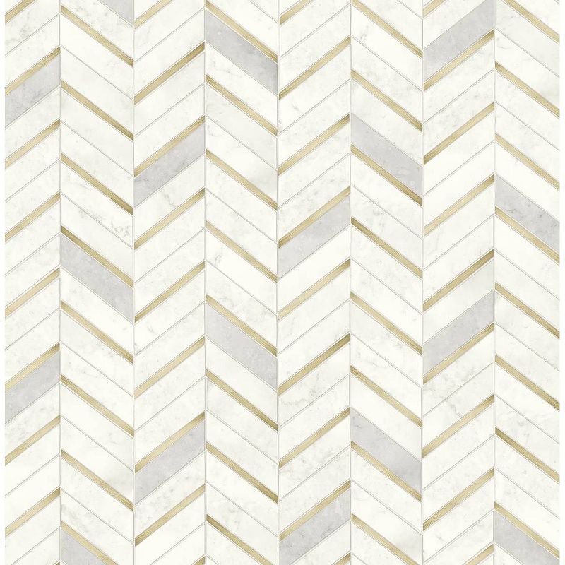 NextWall Faux Chevron Marble Tile Peel and Stick Wallpaper: Self-Adhesive, Repositionable, Washable, Gold, 30.75 Sq Ft Coverage