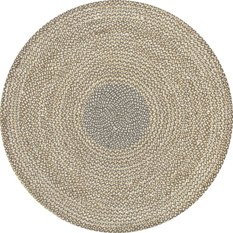 Nuloom Draya Solid 6 Round Wool Jute Indoor Area Rug for Dining Room Rug Neutral Rug Living Room Rug Kitchen, Grey/Ivory