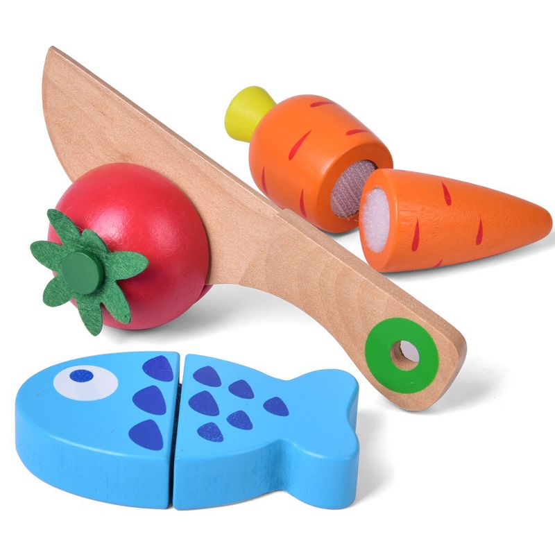 Fun Little Toys Wooden Vegetable Chopper Set – Pretend Play Food Cutting Toy for Kids, Montessori Kitchen Playset