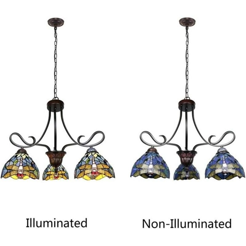 Chloe Lighting Sunniva Dragonfly Tiffany-Style 3 Light Chandelier 25 Inch Wide