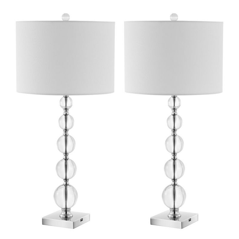 Liam Stacked Crystal Ball Lamp W/ USB Port (Set of 2) - 29.5 Inch Height - LIT4112 - Clear/Chrome - Safavieh