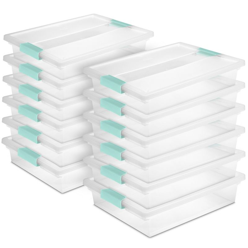Sterilite Large Clip Box, 5.7 Qt Stackable Storage Bin with Latching Lid, Plastic Container for Home Organization, 12-Pack