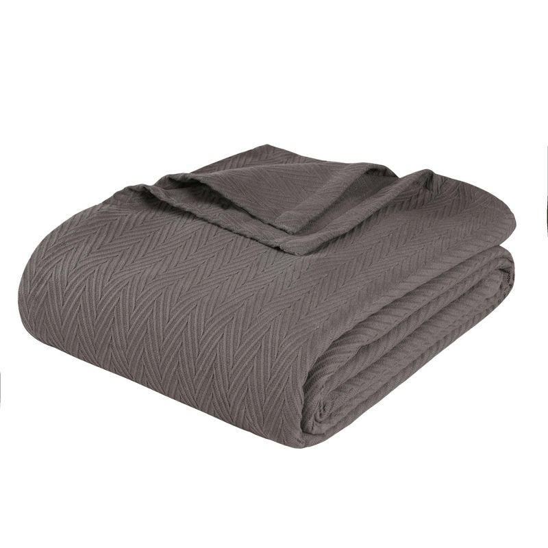 Chevron Zig-Zag Cotton Blanket, Full/Queen, Charcoal - Blue Nile Mills
