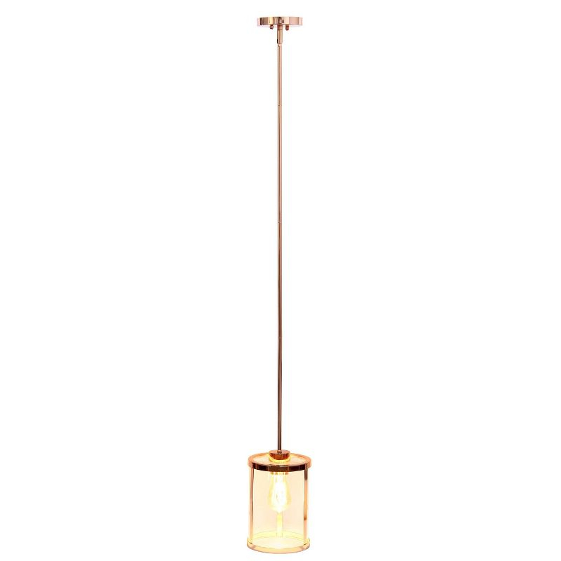 1-Light 9.25" Modern Farmhouse Adjustable Hanging Cylindrical Clear Glass Pendant Fixture with Metal Accent Rose Gold - Lalia Home