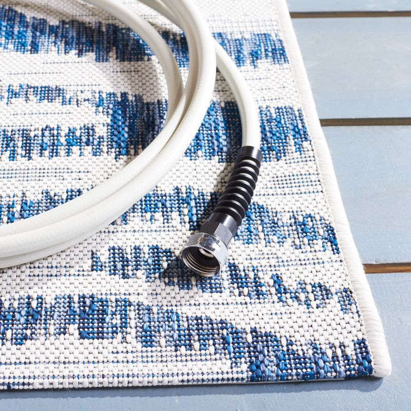 Courtyard CY8444 Power Loomed Indoor and Outdoor Area Rug - Ivory/Navy - 6'7"x6'7" - Safavieh