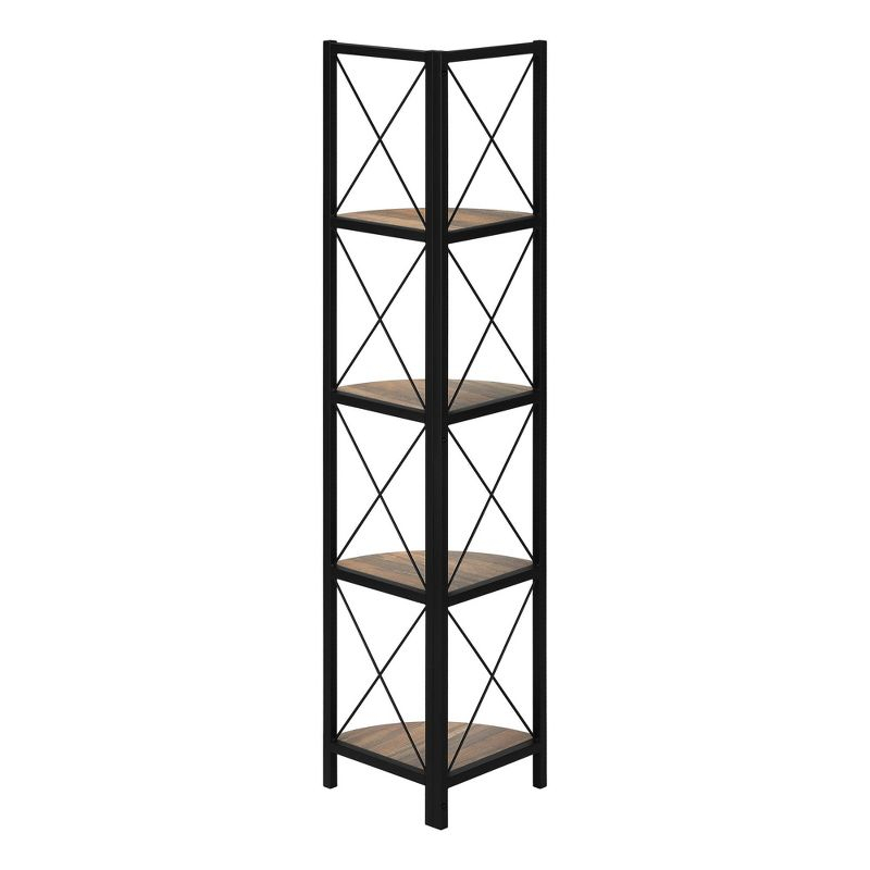 Monarch Specialties Bookshelf Bookcase Etagere Corner 4 Tier 60InchH Office Bedroom Metal Laminate Brown Black Contemporary Modern