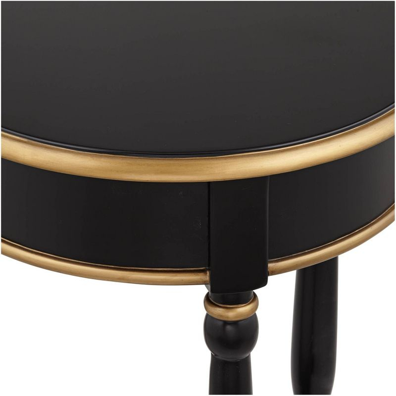 55 Downing Street Cason Vintage Wood Round Accent Side End Table 18 1/4" Wide with Shelf Black Gold Trim for Living Room Bedroom Bedside Entryway Home