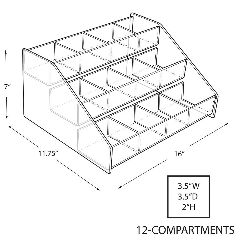 Azar Displays NEW Three-Tier Shelf, 12 Compartment Counter Step Display, 16" wide