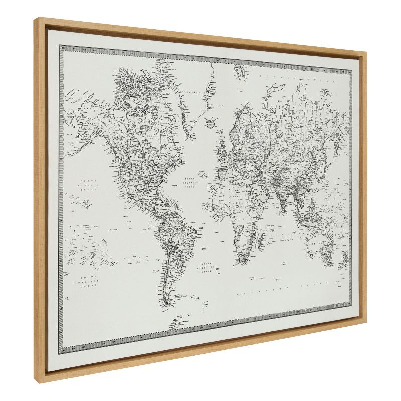31.5" x 41.5" Sylvie World Map Framed Canvas by Creative Bunch Natural - Kate & Laurel All Things Decor: Horizontal Layout