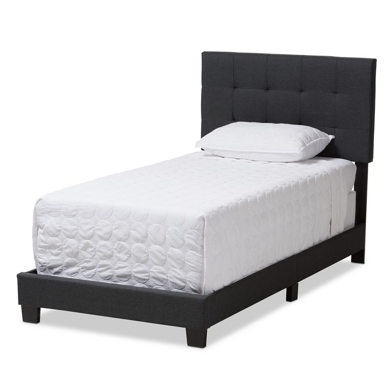 Twin Brookfield Modern and Contemporary Fabric Upholstered Bed Black - Baxton Studio: Charcoal Polyester, Grid-Tufting Design, Solid Wood Legs