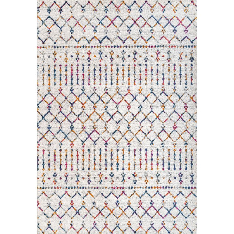8'x10' Moroccan HYPE Boho Vintage Diamond Area Rug, Cream/Multi - JONATHAN Y