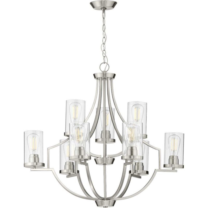 Progress Lighting, Lassiter Collection, 9-Light Chandelier, Brushed Nickel, Clear Glass Shades