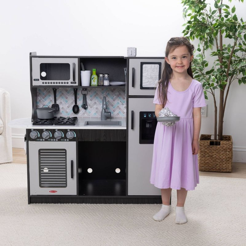 Melissa & Doug Chef's Wooden Pretend Play Kitchen for Kids with "Ice" Cube Dispenser - Charcoal Gray