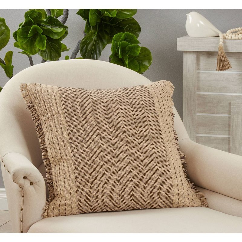 22"x22" Cotton Kantha Stitch Square Pillow Cover with Fringe: Saro Lifestyle