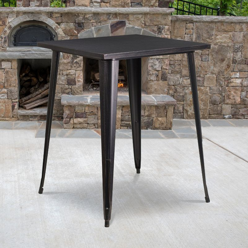 Flash Furniture Commercial Grade 31.5" Square Black-Antique Gold Metal Indoor-Outdoor Bar Height Table