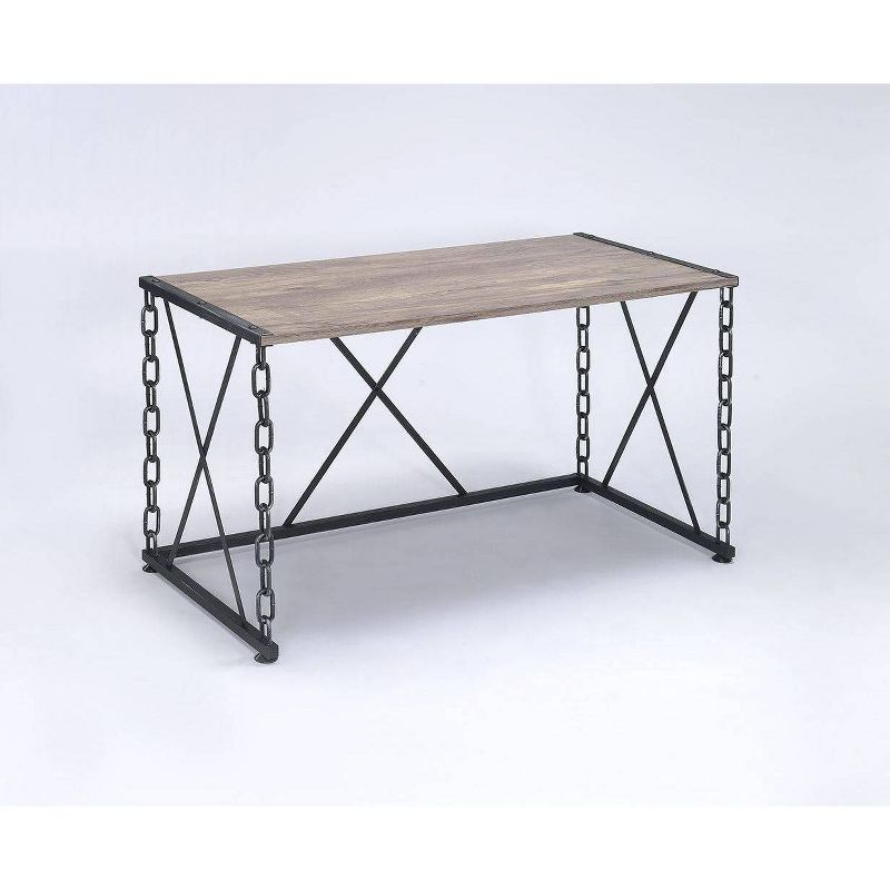 Acme Furniture 48" Jodie Console Table Rustic Oak and Antique Black Finish: Melamine Veneer, Metal Frame, Spot Clean