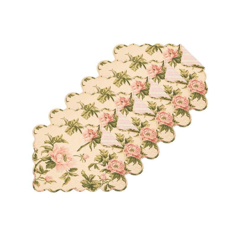 C&F Home 13" x 19" Journee Reversible Quilted Vintage Floral Scalloped  Spring & Summer Dining Tabletop Placemats, Set of 6