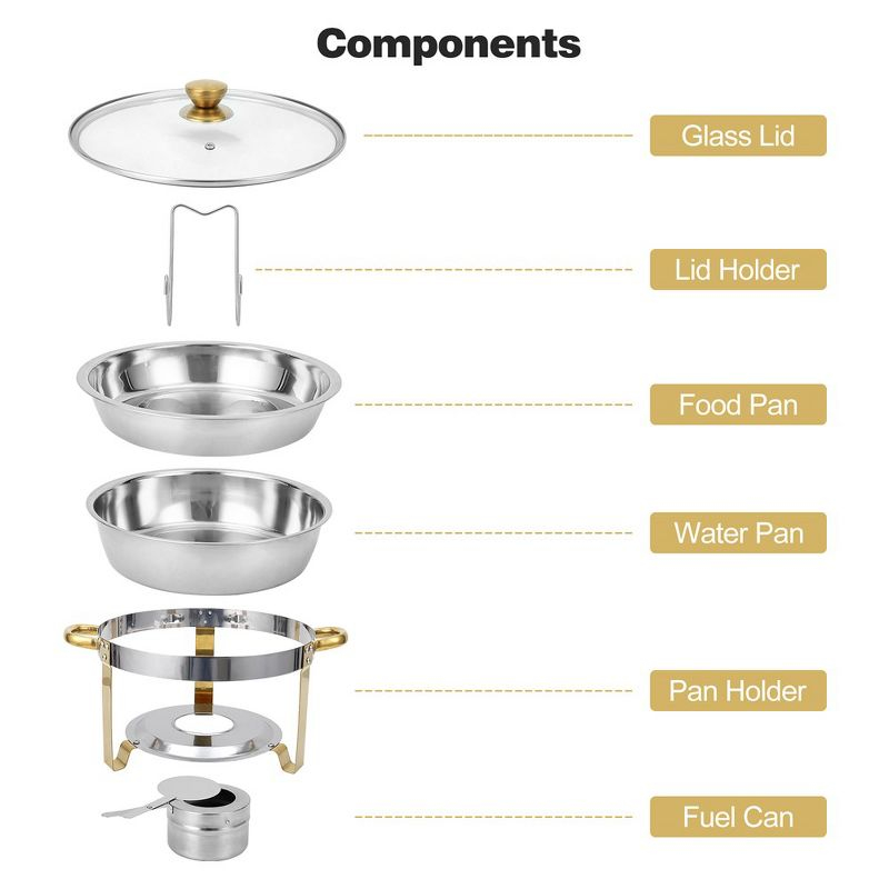 WhizMax Chafing Dish Buffet Set 2 Pack 5QT, Stainless Steel Round Chafing Dishes for Buffet with Lid Holder & Glass Lid, Gold