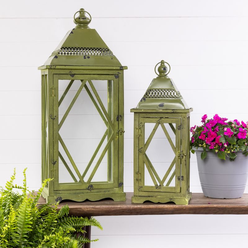 Transpac Glass 30" Brown Spring Traditional Lanterns Set of 2