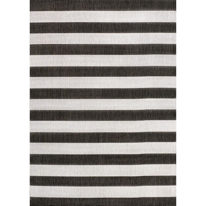 4' x 6' Negril Two-Tone Wide Stripe Indoor/Outdoor Area Rug, Black/Cream - JONATHAN Y