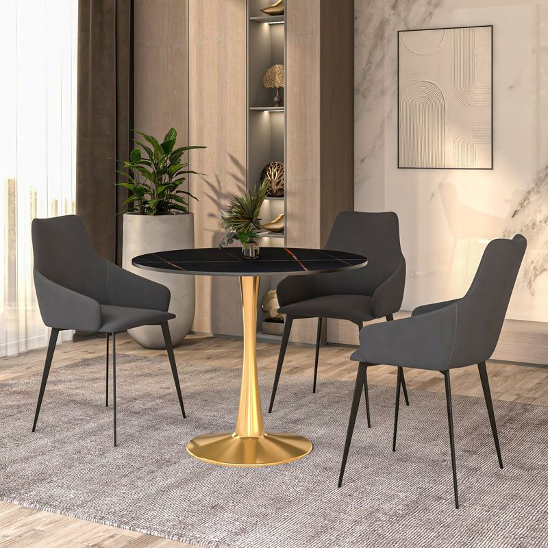 LeisureMod Bristol 35" Round Dining Table – Sintered Stone Top Accent Café Table & Sturdy Steel Gold Pedestal Base for Kitchen and Small Spaces