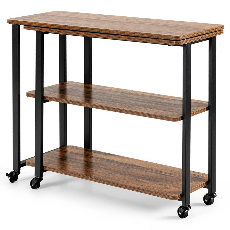 Tangkula Sofa Side Table w/Storage Shelves Mobile End Table Rolling Couch Table Desk for Living Room Bedroom