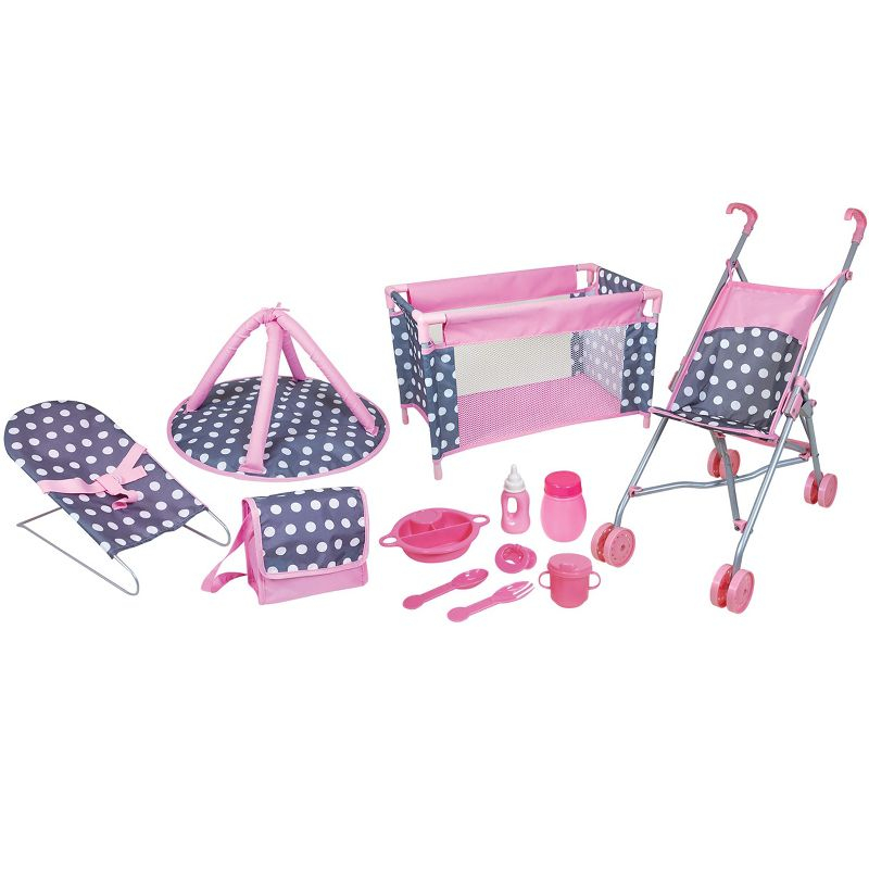Lissi 5 Piece Baby Doll Deluxe Nursery Play Set w/ 8 Accessories