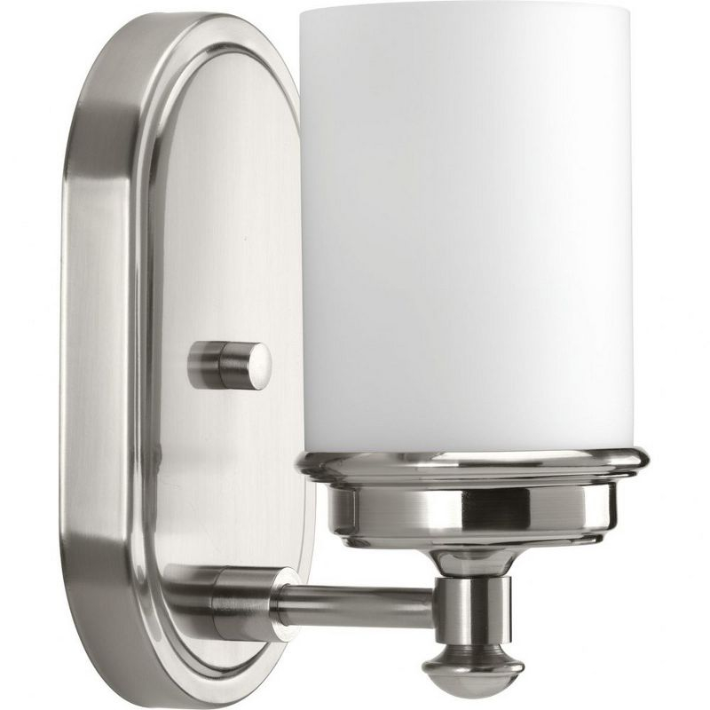 Progress Lighting Glide Collection 1-Light Wall Sconce, Brushed Nickel, Etched Opal Glass
