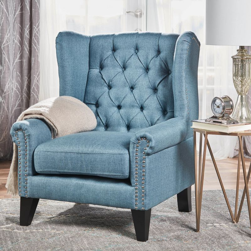 Christopher Knight Home Laird Traditional Winged Accent Chair Blue: Studded, Tufted for Living Room