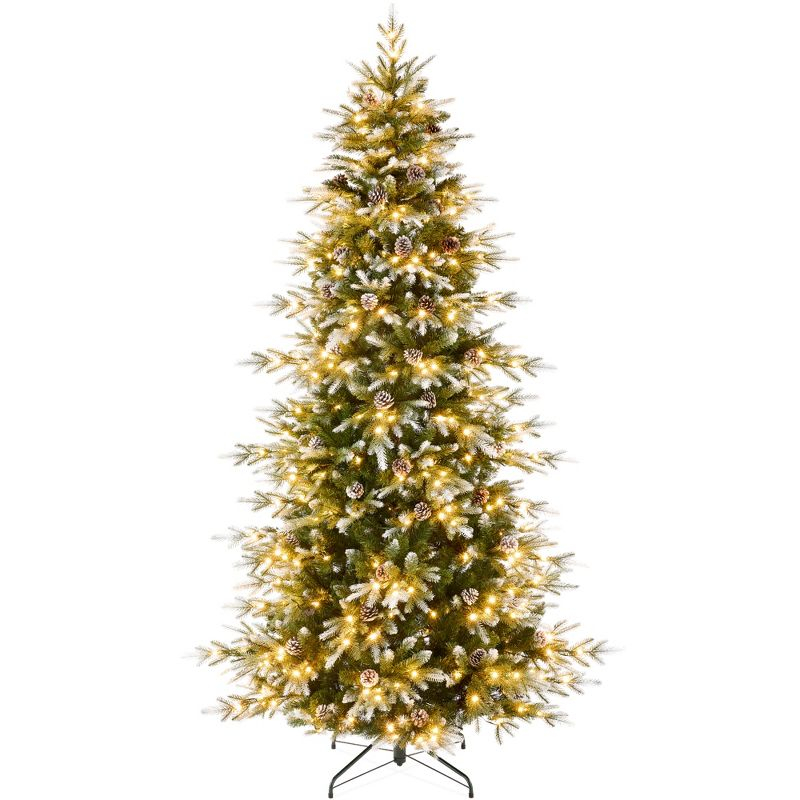 Best Choice Products 7.5ft Pre-Lit Flocked Aspen Noble Fir Christmas Tree w/ 2,136 Branch Tips, 400 LED Lights