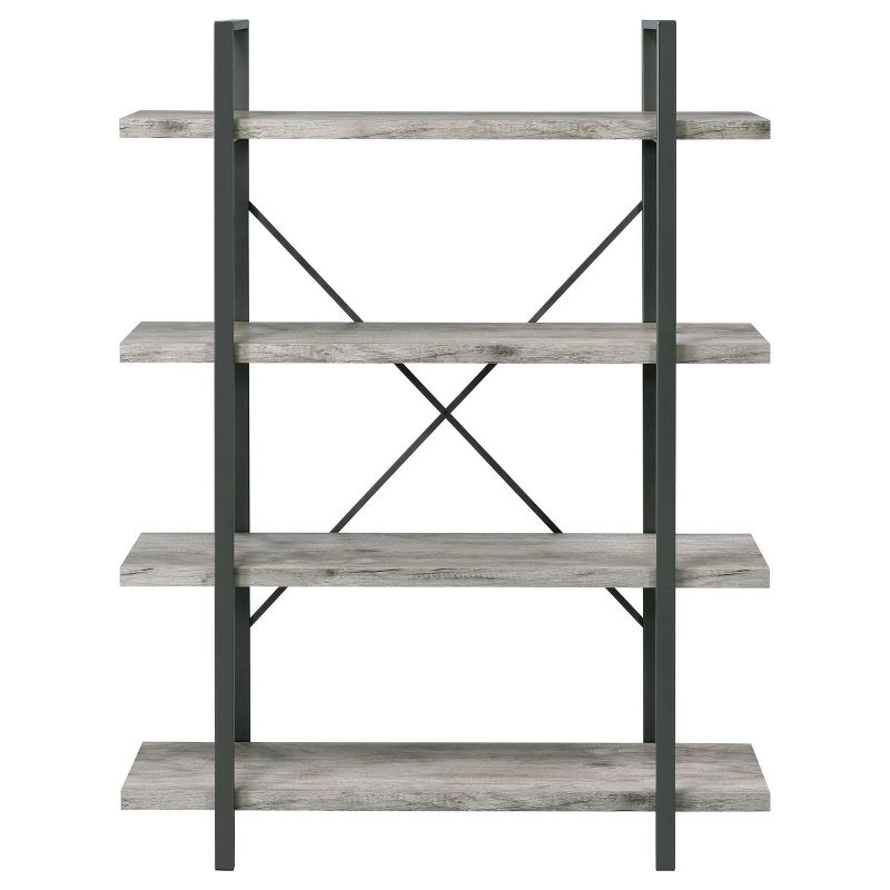 55" Cole 4 Shelf Bookcase with Frame Gray Driftwood/Gunmetal - Coaster