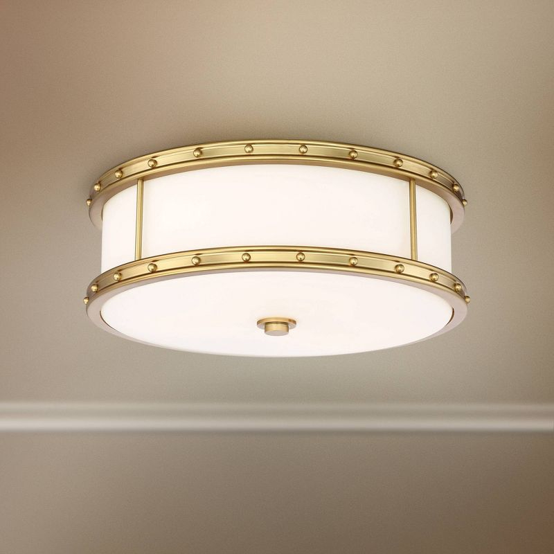 Minka Lavery Modern Ceiling Light Flush Mount Fixture 15 1/2" Liberty Gold Etched Opal White Glass Shade for Bedroom Kitchen House