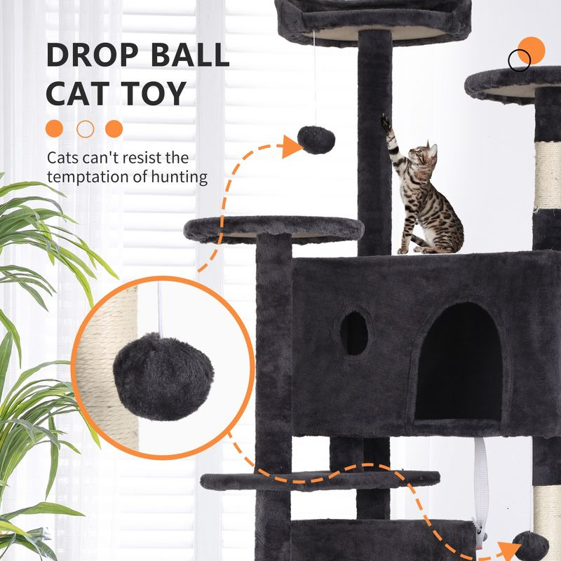 FDW 70in Cat Tree Tower for Indoor Cats,Munlti-Level Cat Furiture Activity Center with Cat Scratching Posts for Kittens Pet Play House,Dark Gray