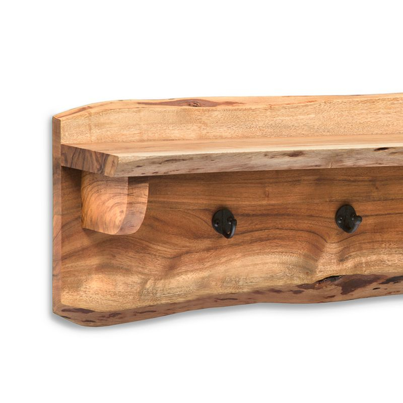 Alaterre Furniture Alpine Natural Brown Live Edge 36" Coat Hooks with Shelf: Acacia Wood, No Assembly Required