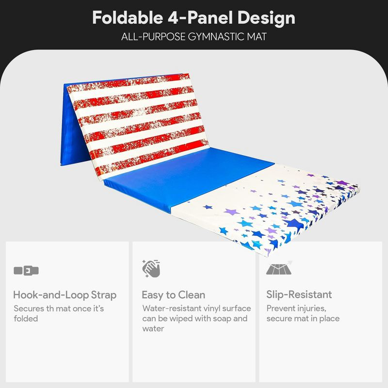BalanceFrom Folding Gymnastics Mat, Thick Home Gym Floor Tumbling Equipment, Star/Stripe - Portable Exercise and Workout Pad for Pilates, Aerobics,