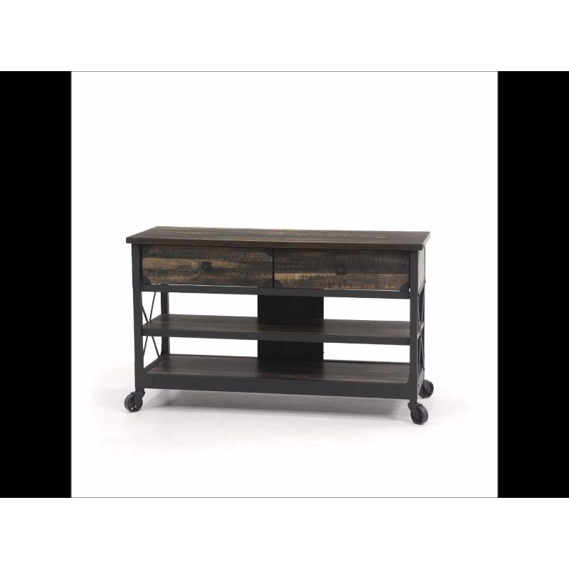 Steel River TV Stand for TVs up to 55" Brown - Sauder: Industrial Style, Open Shelving, Metal Frame