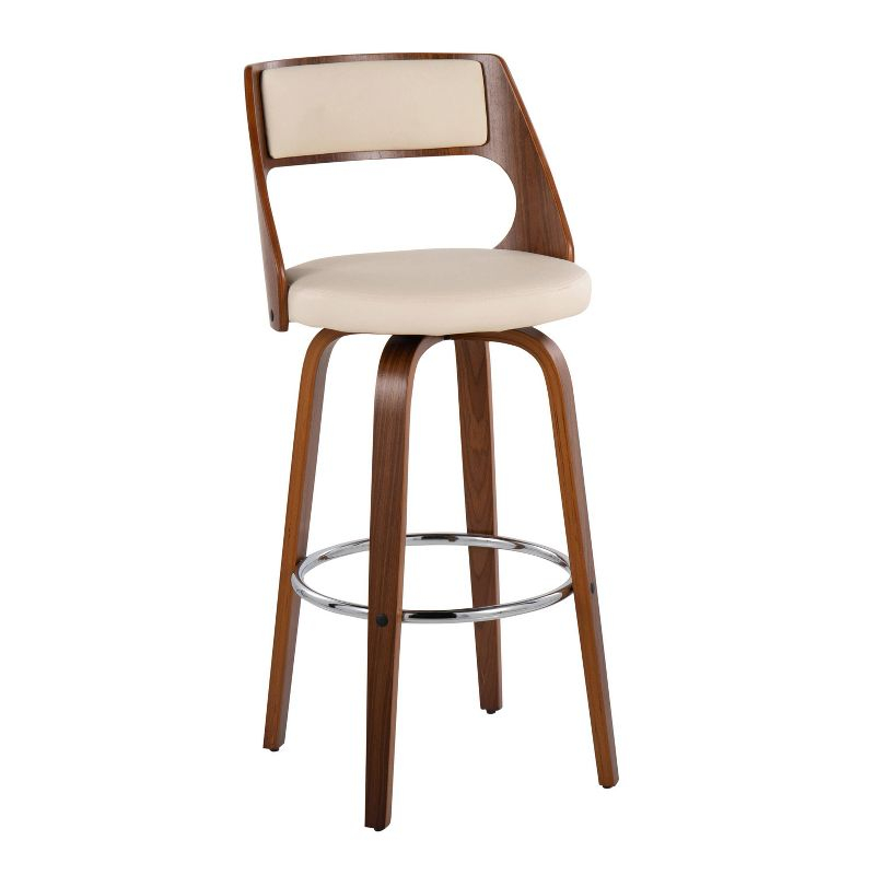 Set of 2 Cecina Upholstered Barstools Cream/Walnut - LumiSource: Swivel, Faux Leather, Wood Frame, Fixed Height 29.5"